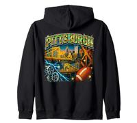 Pittsburgh City Skyline Bridges & Industrial Gears Style années 90 Sweat à Capuche
