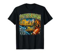 Pittsburgh City Skyline Bridges & Industrial Gears Style années 90 T-Shirt