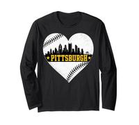 Pittsburgh Lovers Skyline Retro Baseball Heartbeat Men Women Manche Longue