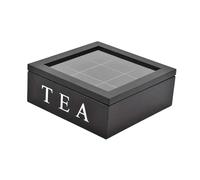 Pitycbo Boîte à Bijoux Organisateur de Thé Coffret à Compartiments Séparés En Bois Couvercle Transparent Matériau Naturel Approprié pour Cuisine Salon Bureau, Noir