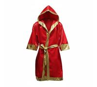 Pitycbo Peignoir de Boxe Adulte Peignoir Cape Manteau Kimono avec Capuche Ouverture Devant Ceinture Coordonnée Tissu Lisse Effet Lumineux Finition Élégante, XXL, Rouge Et Or