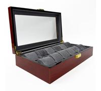 Pitycbo Rangement En Bois Cvercle Traparent Élégant à Montres En Bois Brillant Compact Écrin pr Caau, Rouge
