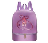 Pitycbo Sac de Ballet Enfant Fille Sac à Dos Danse Poches Multiples Bretelles Confortables Séparateur Chaussures Surface Usage Quotidien Danse Trajet Vers l'École, Violet, Chaussures Brodées