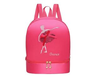 Pitycbo Sac de Ballet Enfant Fille Sac à Dos Danse Poches Multiples Bretelles Confortables Séparateur Chaussures Surface Usage Quotidien Danse Trajet Vers l'École, Rose Rouge, Danseuse Brodée
