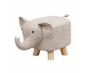 Pitycbo Tabouret Éléphant Tissu Pouf Repose-Pieds Ottoman avec Siège Doux et Accueil des Pieds Housse Agréable Peau Base Solide en Bois Adapté aux Enfants, Blanc, Elephant Tech