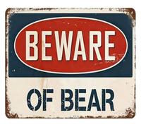 PIUHRKLEVD Funny Bear Caution Metal Sign Vintage Animal Decor for Lodge Home Bar Garage Cabin Gift (8 X 12 in)