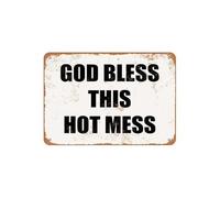 PIUHRKLEVD God Bless This Mess Sign Funny Humor Vintage Tin for Kitchen Laundry Room Office Wall Decor Mom Life Quote (8 X 12 inch)