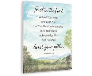 PIUHRKLEVD Inspirational Wall-Art Trust in The Lord Scripture Quote Proverbs 3 5 6 Canvas Print for Home Office Religious Decor(Framed,12x18inch(30x45cm))