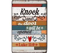 PIUHRKLEVD Knock And The Door Will Be Opened Metal Tin Sign 8 X 12 in