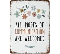 PIUHRKLEVD Retro All Communication Styles Welcome Metal Tin Sign for Speech Pathologist Office Classroom Home Wall Hanging 8 X 12 in