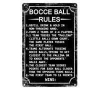 PIUHRKLEVD Retro Metal Sign with Funny Bocce Ball Rules and Scoring Vintage Wall Decor for Home Bar Game Room Garage Pub 8 X 12 inch