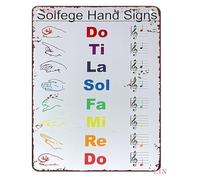 PIUHRKLEVD Vintage Hand Signs for Music Notes Metal Tin Plaque Educational Scale Chart for Classroom Voice Studio Wall-Art 8 X 12 in