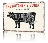 PIUHRKLEVD Vintage Metal Sign Cuts of Beef Tin Wall-Art Kitchen Chart Guide for Griller Home Chef Cooking Decor Butcher Knowledge 8 X 12 in