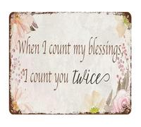 PIUHRKLEVD When I Count My Blessings You Twice Metal Sign Rustic Wall Decor with Quote Vintage Tin Art for Patio Garden or House 8 X 12 inch