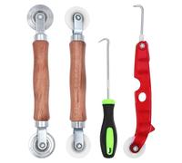 Piuluvor® Lot de 4 Outil de Roulement D'écran, Joint Moustiquaire Rouleau Simple Double Roue, Rouleau de Joint Avec Poignée en Bois, pour Tulle Anti Moustiquaires Toile Fenetre