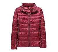 Piumino pour femme 100 grammes anti-vent léger matelassé sans capuche chaud pour hiver pliable veste élégante décontractée confortable veste mi-saison grandes tailles manteau à manches longues, Vin
