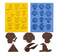 PIUMOJ Moule en Silicone Harry, Moule à Chocolat de Potter, Wizard Moule de cuisson en silicone, Moules à bonbons en silicone Animé Anti-Adhésifs pour Gateau Chocolat Biscuits Cuisson DIY, 2 Pièce