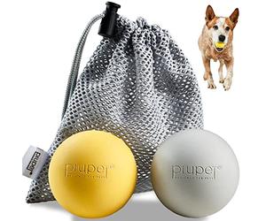 PiuPet® 2X Balle pour Chien en Caoutchouc Naturel - Jouet Chien Résistant | Set de 2 balles de 6,5 cm, increvables et rebondissantes. Idéal pour chiots et grands chiens, jaune et gris visibles.