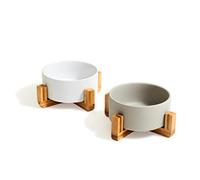 PiuPet® Bol pour Chats et Chiens 2x850ml - Gamelle Chat Ceramique et Chien - Passe au Lave-Vaisselle - Gris + Blanc