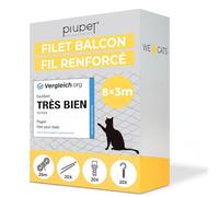 PiuPet® Filet de Protection Chat I 8x3m I Filet renforcé I avec Corde de Fixation I Protection Balcon Chat | Protection Chat Balcon | Grillage Fenetre Chat