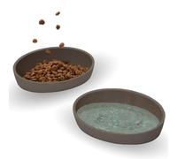 PiuPet® gamelle Anti glouton Chat, Set de 2 I Gamelle antidérapante I Set de gamelle Lavable au Lave-Vaisselle I Bol Chat Plate et Large I16x11,5x4,5cm I Gris