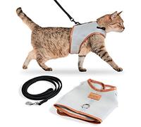 PiuPet Harnais Chat Anti Évasion avec Laisse 1,2m, Mesh Respirant, Gris, M