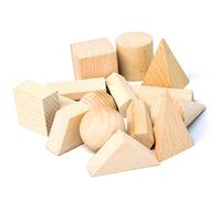 PIUpiuLIANG 15pcs 3D Formes, Bloc géométrique géométrique en Bois pour enseigner la scie sauteuse en Bois