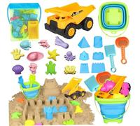 PIUpiuLIANG Ensemble de Jouets de Plage 22pcs, Jouets Sable en Plastique avec véhicules Construction Sable, Seau Pliable, kit Construction château pour Enfants pour Les Tout-Petits garçons fill