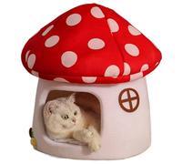 PIUpiuLIANG Mushroom Cat lit de Chat Doux Chaud Mignon Carton de Champignon Forme Vache Maison Chats avec Un Coussin Amovible