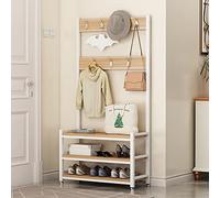 PiurUf Banc À Chaussures 3 En 1, Porte-Manteau, Étagère de Rangement Pour Entrée Industrielle Avec Étagère À Chaussures, Meuble D'Appoint En Bois Avec Cadre En Métal/C/60 * 30 * 170Cm