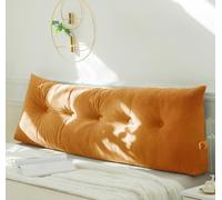 PIURUF Coussin triangulaire pour tête de lit double/très grand lit, coussin de soutien de dossier en velours de luxe pour le repos et la lecture, 200 x 40 x 12 cm (100 x 40 x 12 cm, orange)