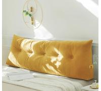 PIURUF Coussin triangulaire pour tête de lit double/très grand lit, coussin de soutien de dossier en velours de luxe pour le repos et la lecture, 200 x 40 x 12 cm (200 x 40 x 12 cm, jaune)