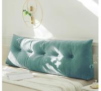 PIURUF Coussin triangulaire pour tête de lit double/très grand lit, coussin de soutien de dossier en velours de luxe pour le repos et la lecture, 200 x 40 x 12 cm (200 x 40 x 12 cm, vert malachite)