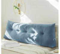 PIURUF Coussin triangulaire pour tête de lit double/très grand lit, coussin de soutien de dossier en velours de luxe pour le repos et la lecture, 200 x 40 x 12 cm (180 x 40 x 12 cm, bleu)