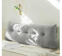 PIURUF Coussin triangulaire pour tête de lit double/très grand lit, coussin de soutien de dossier en velours de luxe pour le repos et la lecture, 200 x 40 x 12 cm (60 x 40 x 12 cm, gris clair)