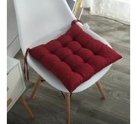 PIURUF Ensemble de 2 coussins de chaise carrés avec attaches, 40 x 40 cm - Coussin de chaise super doux pour intérieur et extérieur pour cuisine, jardin, terrasse (Rouge vin)