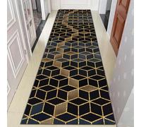 PIURUF Long tapis de couloir bohème, étroit, lavable, anti-poussière, pour salon, terrasse, bureau, hôtel, maison (noir doré, 80 x 300 cm)