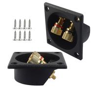 Piutouyar Coupelle de terminal de boîtier de haut-parleur 2 voies de 5,6 cm, plaque dorée carrée à ressort poussoir, connecteurs à vis stéréo à double liaison avec vis de montage