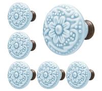 Piutouyar Lot de 10 boutons et poignées en céramique bleu ciel - Boutons de tiroir et d'armoire rétro de 34 mm de diamètre