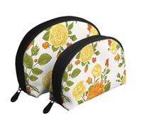 Pivoine à Fleurs Jaunes, Trousse de Maquillage Coquille Femme Petit Porte-Monnaie Trousse de Toilette Trousse à cosmétiques 2 pièces