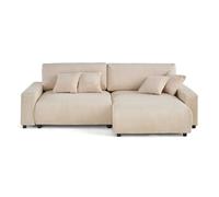 Pivoine - canapé d'angle 4 places réversible convertible avec 2 coffres en velours côtelé - Beige