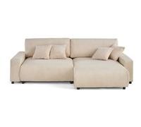 Pivoine - canapé d'angle 4 places réversible convertible avec 2 coffres en velours côtelé - Beige Beige G
