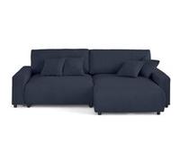 Pivoine - canapé d'angle 4 places réversible convertible avec 2 coffres en velours côtelé - Bleu nuit Bleu nuit