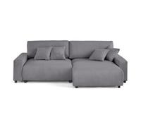 Pivoine - canapé d'angle 4 places réversible convertible avec 2 coffres en velours côtelé - Gris clair Gris clair