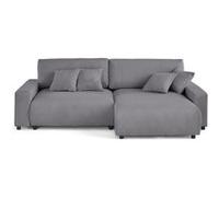 Pivoine - canapé d'angle 4 places réversible convertible avec 2 coffres en velours côtelé - Gris clair Gris clair