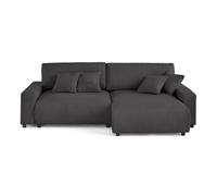 Lisa Design - Pivoine - canapé d'angle 4 Places réversible Convertible avec 2 coffres en Velours côtelé, Gris foncé