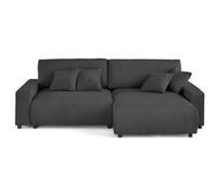 Lisa Design - Pivoine - canapé d'angle 4 Places réversible Convertible avec 2 coffres en Velours côtelé, Gris foncé