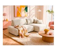 Canapé d'angle Pivoine ouvert droit 4 places convertible avec coffre tissu texturé Beige