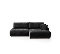 Pivoine - Canapé d'angle ouvert droit 4 places convertible avec coffre en tissu texturé - Noir