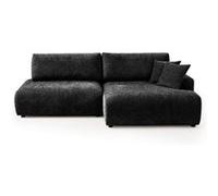 Bestmobilier - Pivoine - Canapé d'angle Ouvert Droit 4 Places Convertible avec Coffre en Tissu texturé, Noir